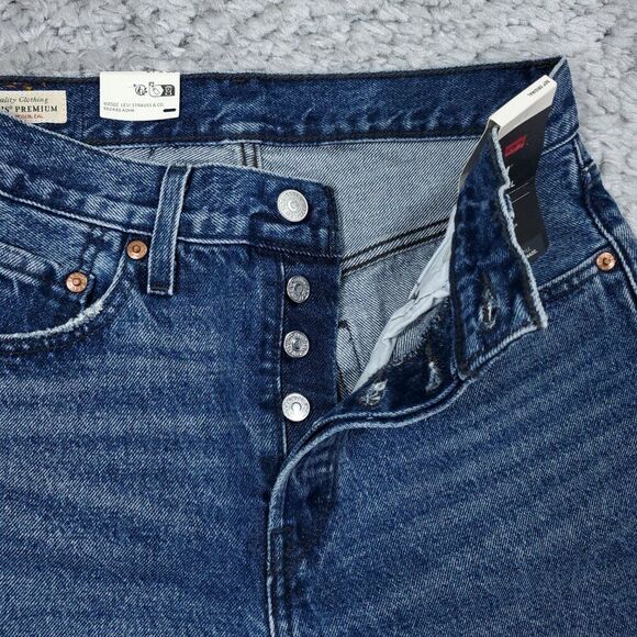 Levi's Premium 501 Original Dark Wash Blue Ripped Distressed Size 27x30 Revolve - Picture 5 of 12